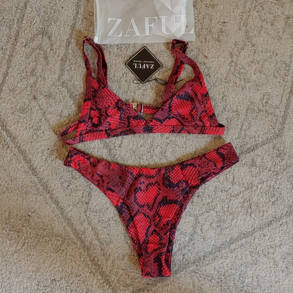 Red snake skin Zaful bikini